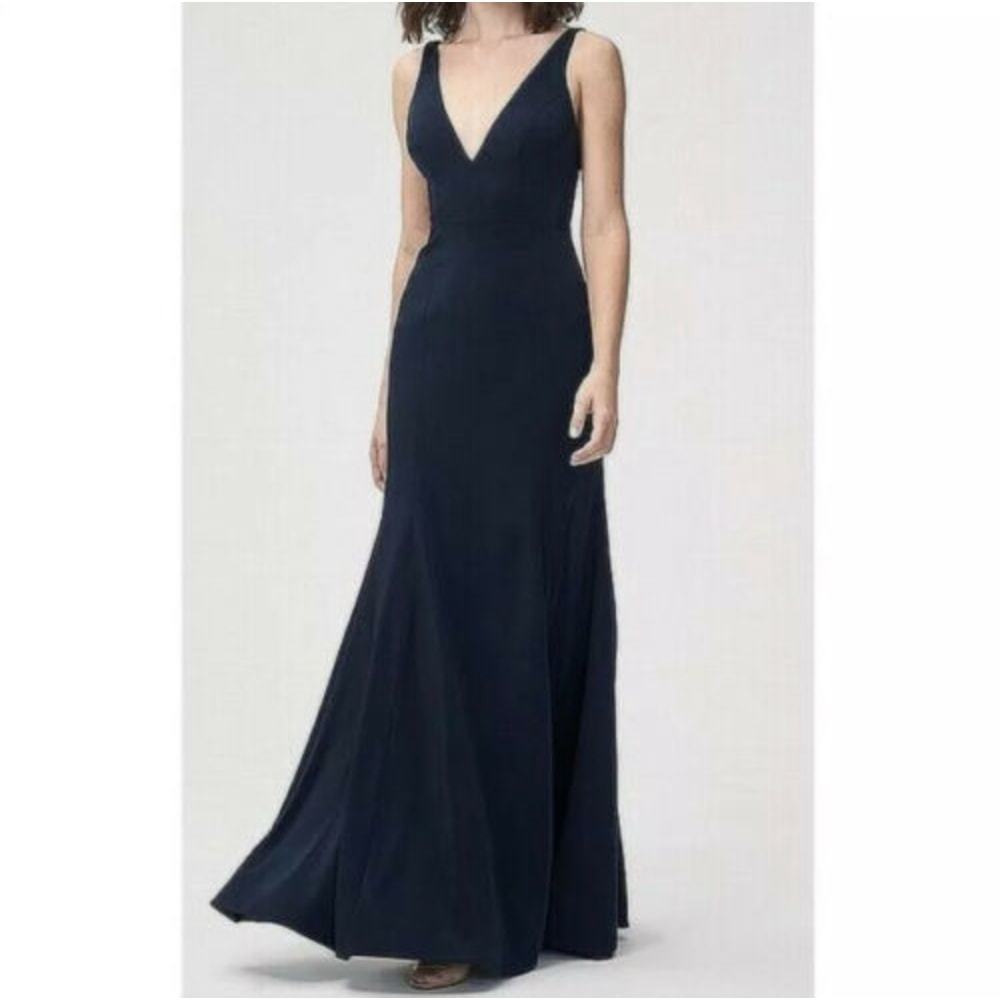 Jenny Yoo Jade Luxe Crepe Gown Navy Color Size 14